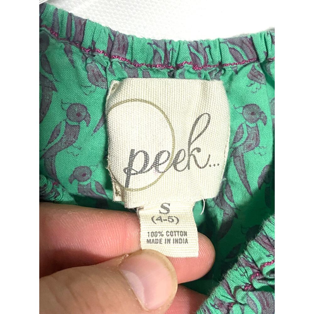 Peek Dress Girls S 4-5 Birds Print AOP Green Purple Hippie Retro Boho Tropical - Picture 5 of 6